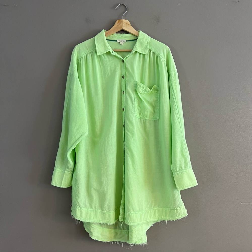 Pilcro Airy Buttondown Anthropologie Oversized Boho Collared Tunic Shirt Green M